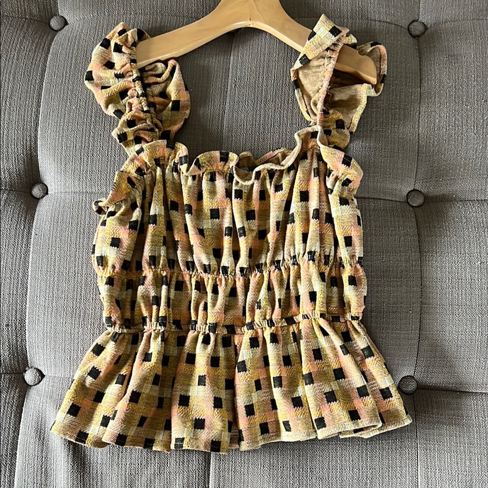 Checkered Ruffle Strap Top - Picture 2 of 5